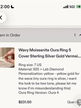 Wavy Moissanite Oura Ring 4 in Silver and Gold - Size 7